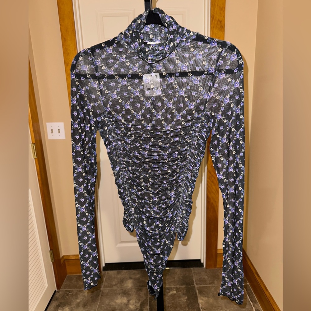 Free People Under It All Printed Mesh Bodysuit in Midnight Combo NEW - Picture 4 of 11